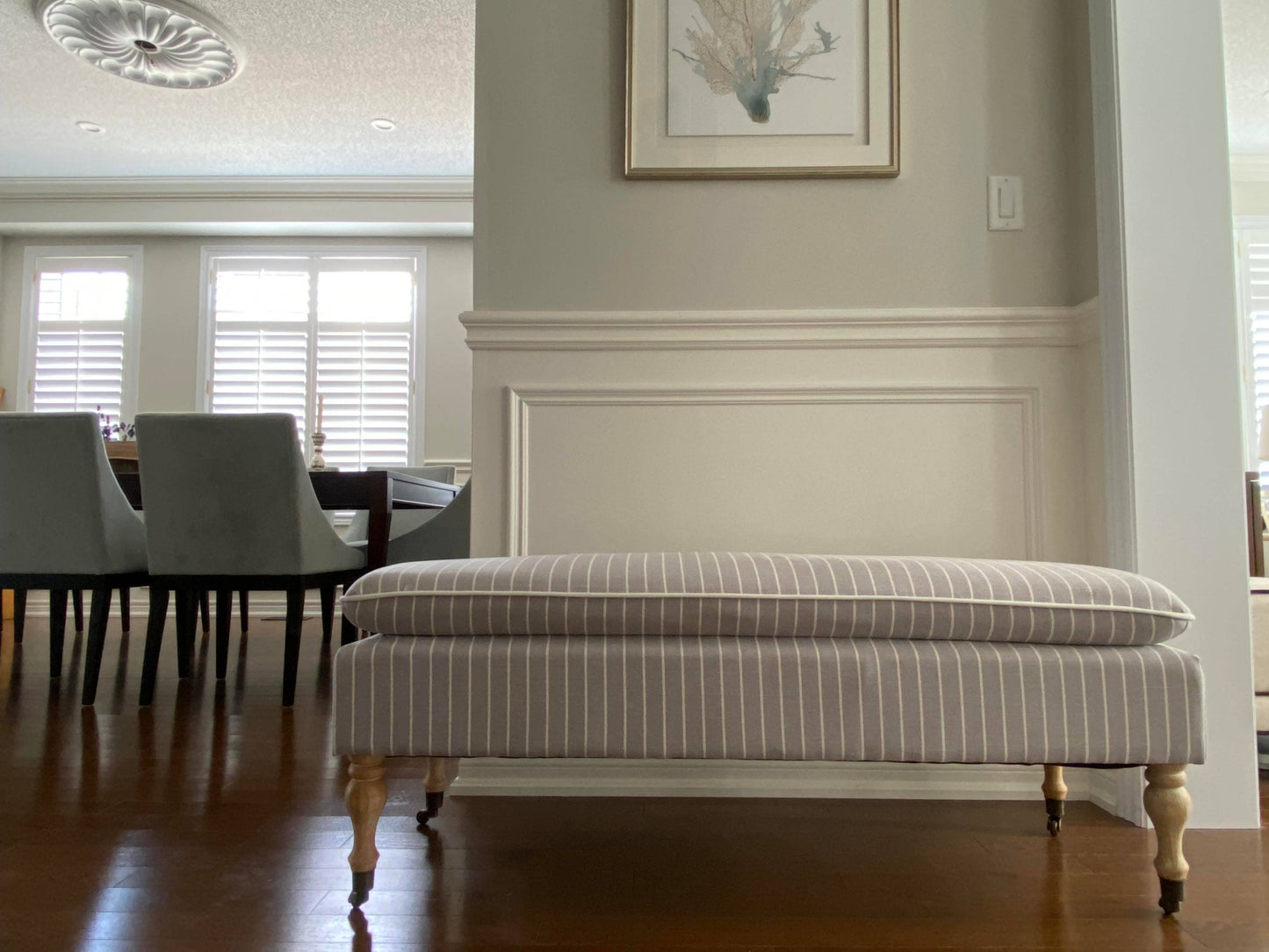 Linen Ticking Upholstered Pillowtop 48" Rossini Bench-Gray