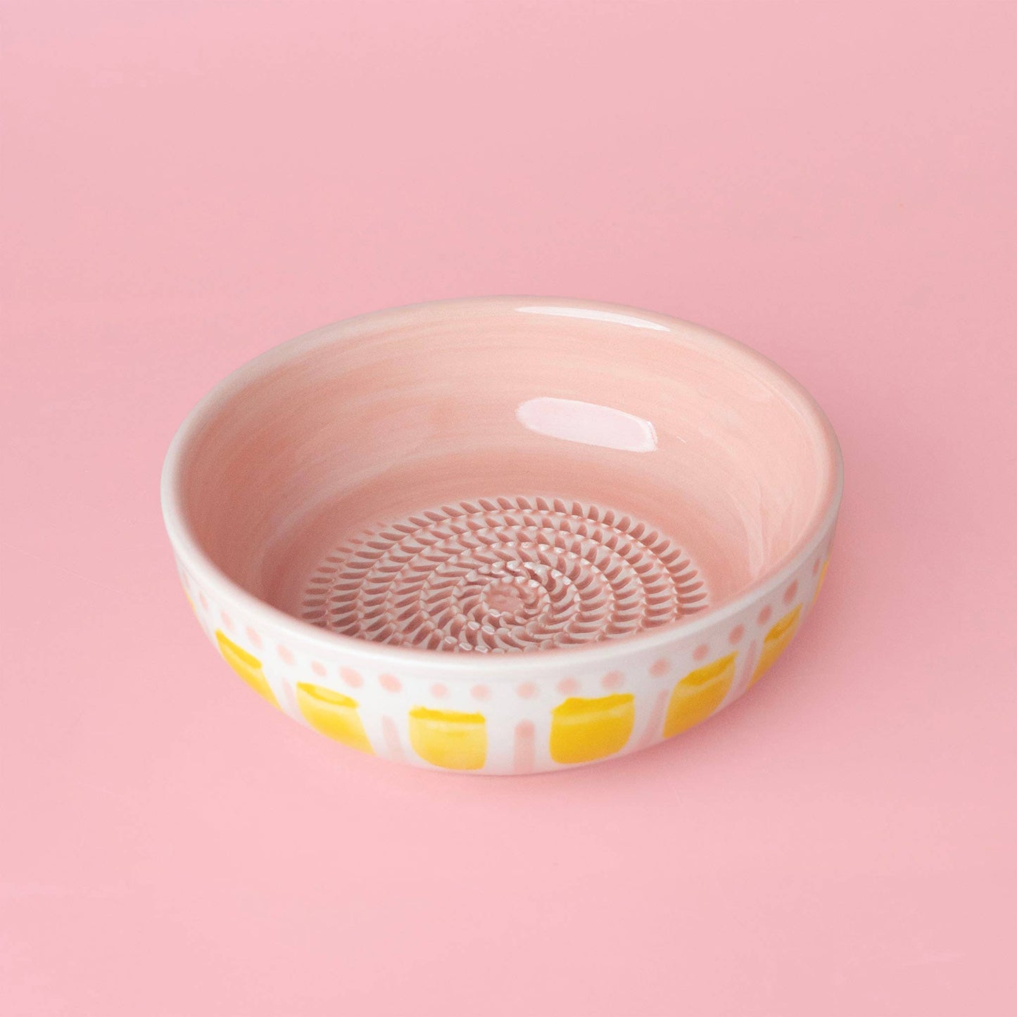 Vintage Pottery Grater Bowl – Pink and Yellow / VALENTINA