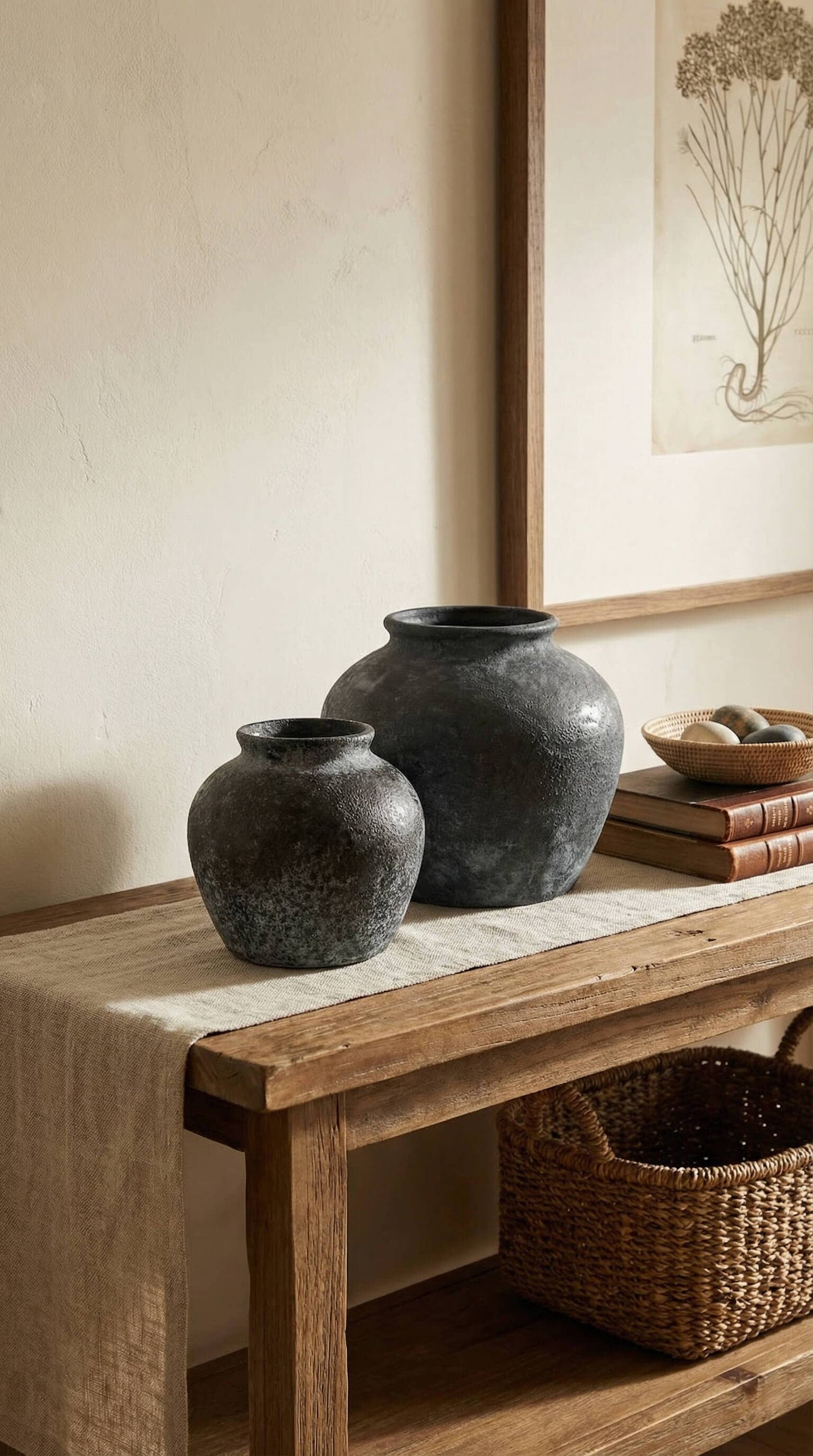 Ceramic Vase, Vintage Style, Black - Athena