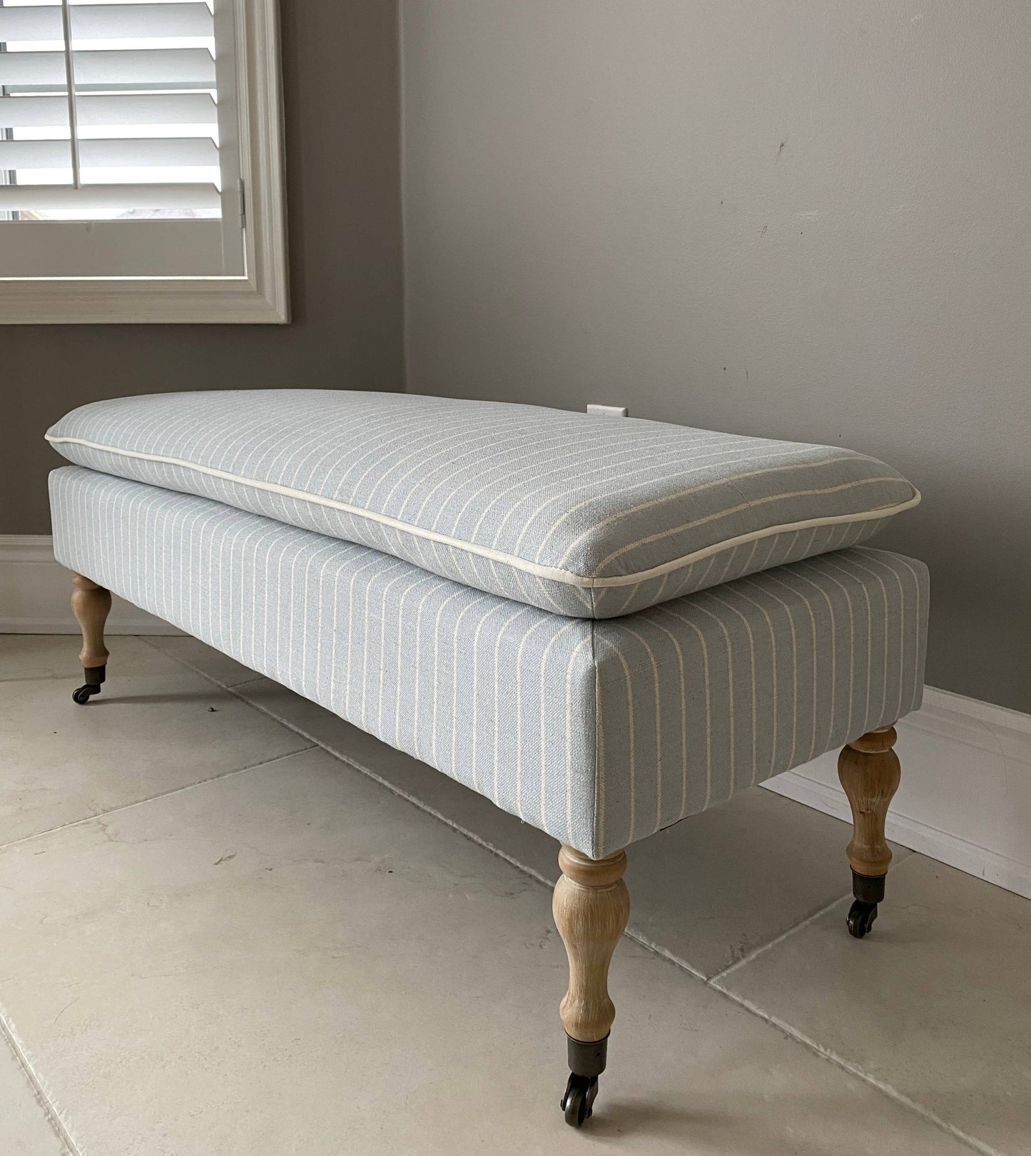 Linen Ticking Upholstered Pillowtop 48" Rossini Bench-Azure