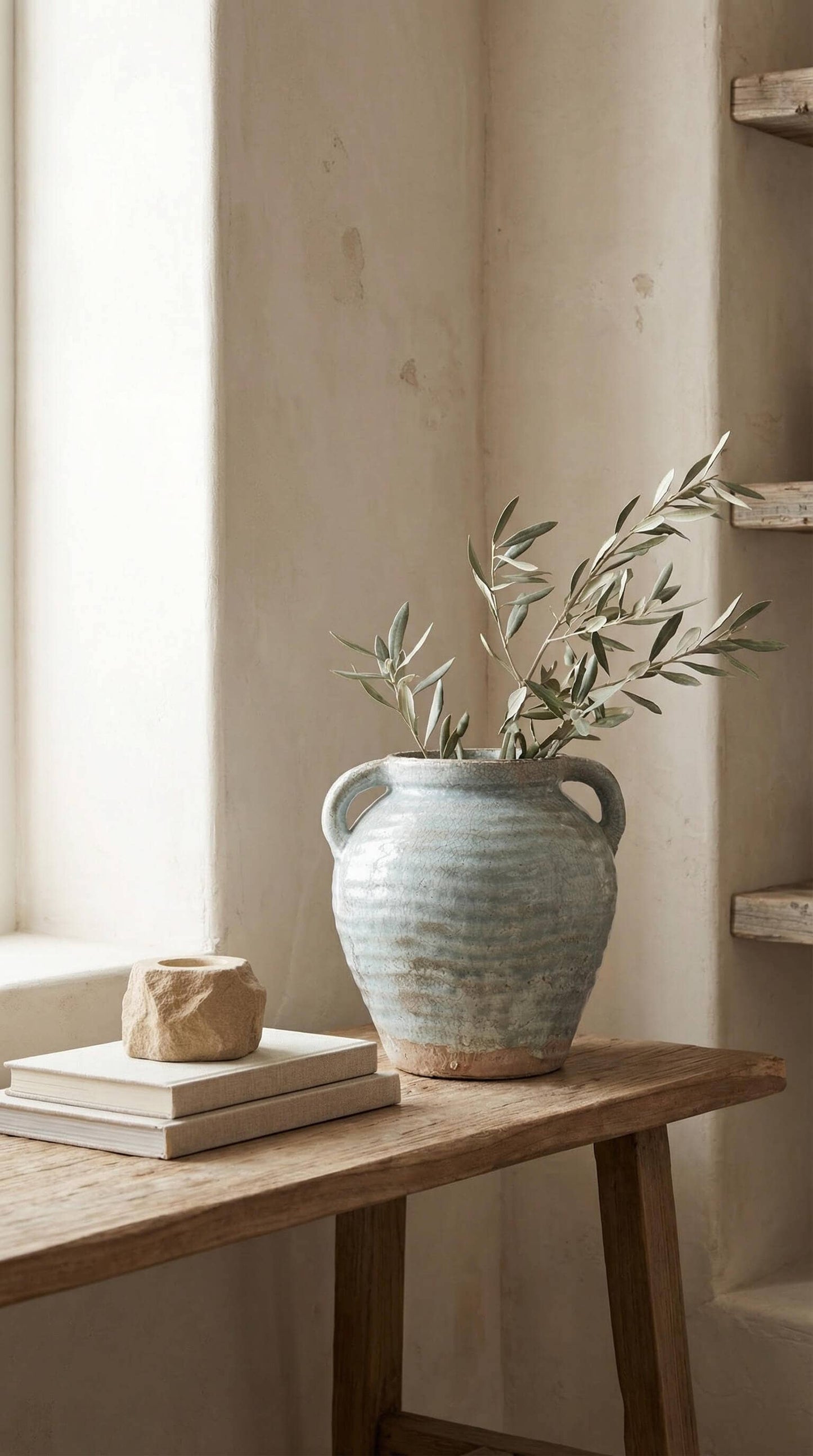 Ceramic Vase, Vintage Style, Blue with Handles - Adriana