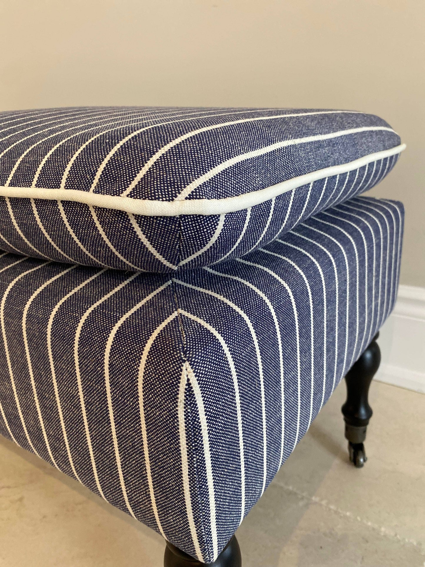 Linen Ticking Upholstered Pillowtop 48" Rossini Bench-Indigo
