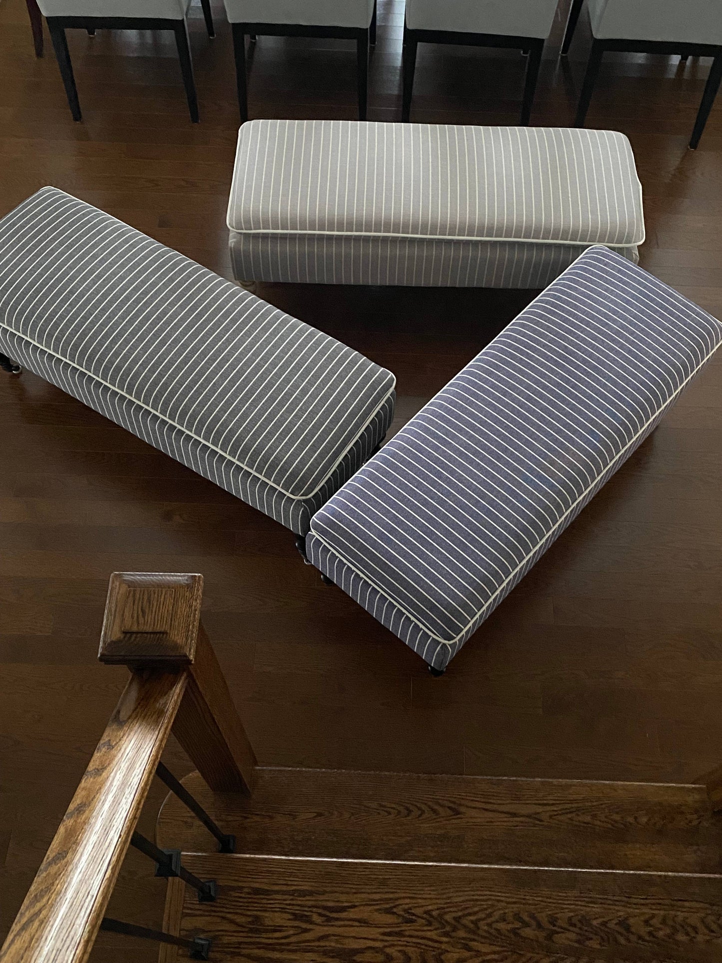 Linen Ticking Upholstered Pillowtop 48" Rossini Bench-Indigo