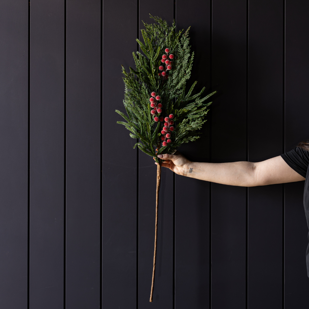Red Plum Frosted Berry Norfolk Cypress Real Touch Stems