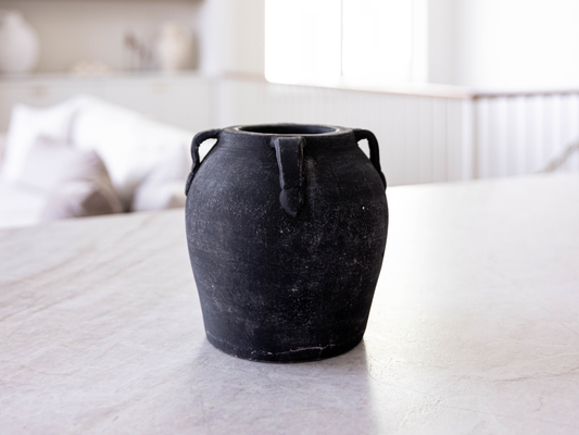 Noir Black Wash Vase With Handles Medium