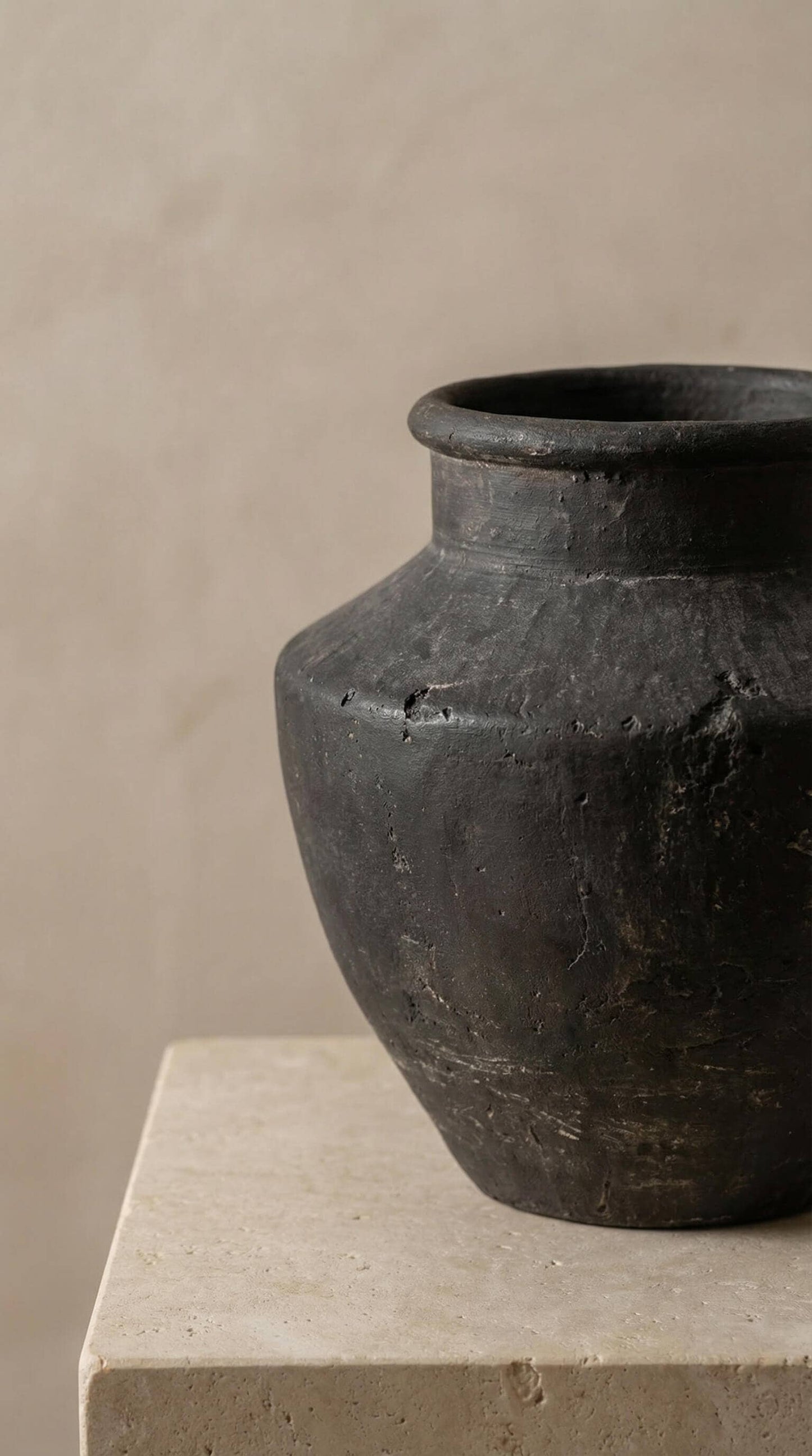 Terracotta Vase, Flared Neck Charcoal Finish - Senna