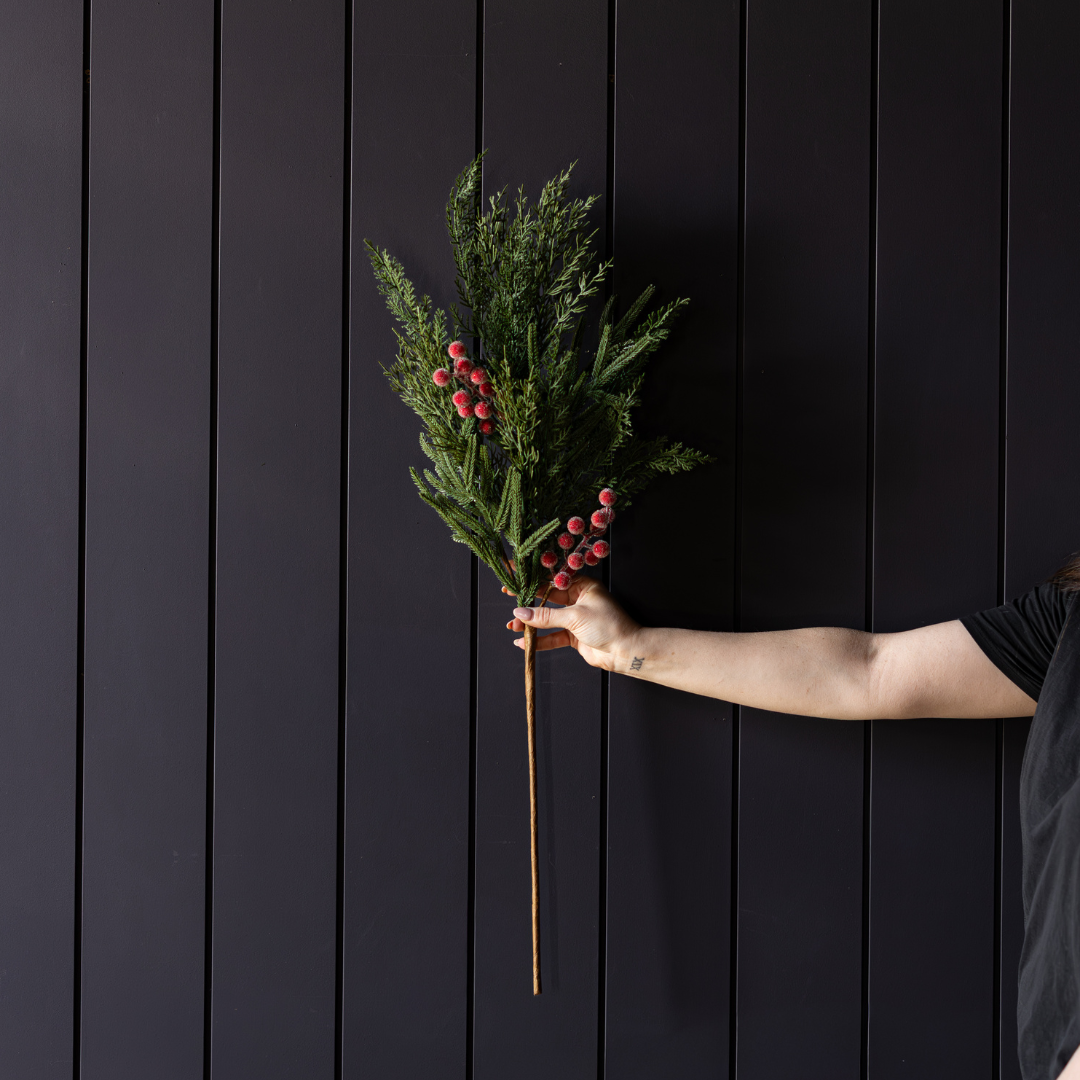 Red Plum Frosted Berry Norfolk Cypress Real Touch Stems