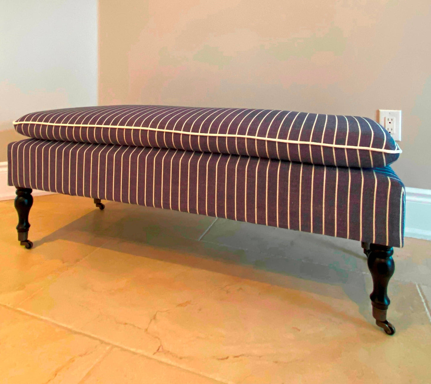Linen Ticking Upholstered Pillowtop 48" Rossini Bench-Indigo
