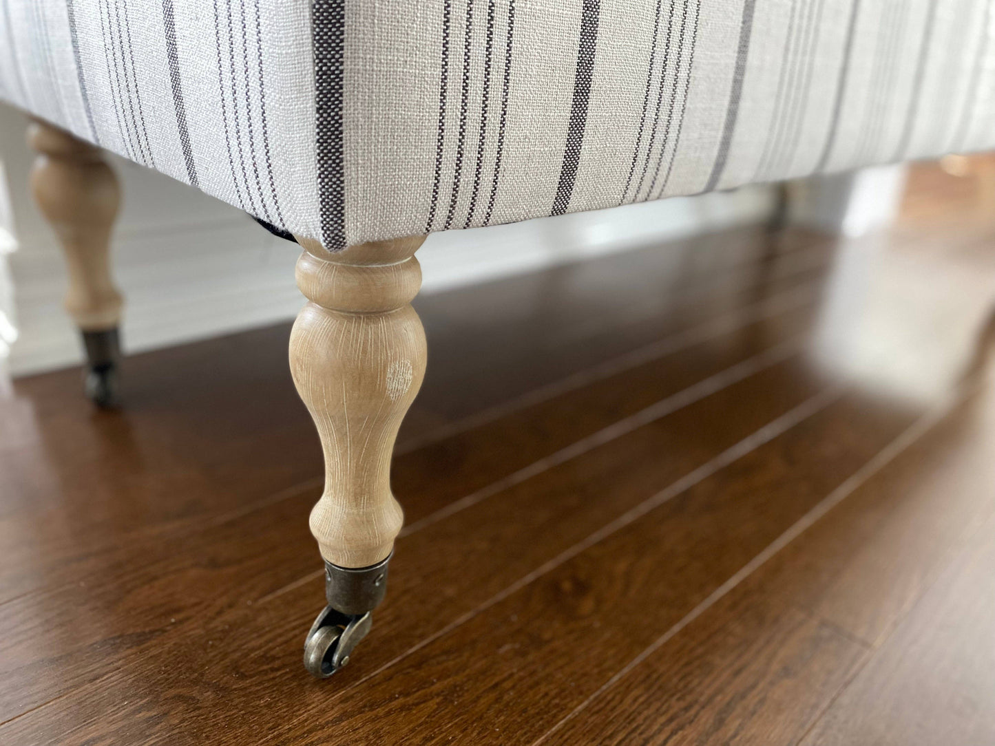 Neutral Linen Ticking Upholstered Pillowtop 48" Rovigo Bench
