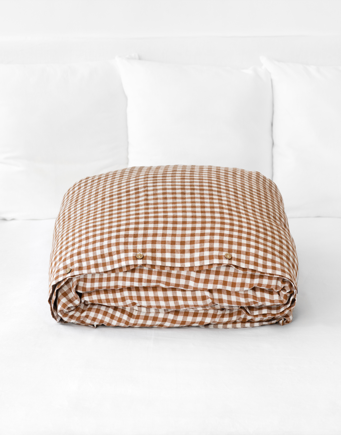 Cinnamon gingham linen duvet cover