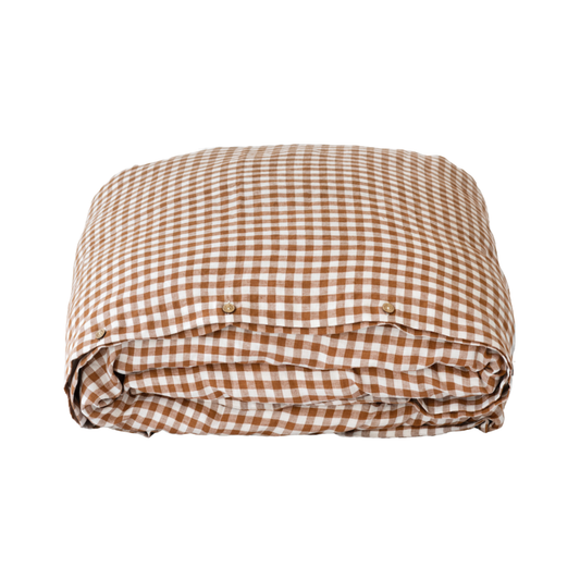 Cinnamon gingham linen duvet cover