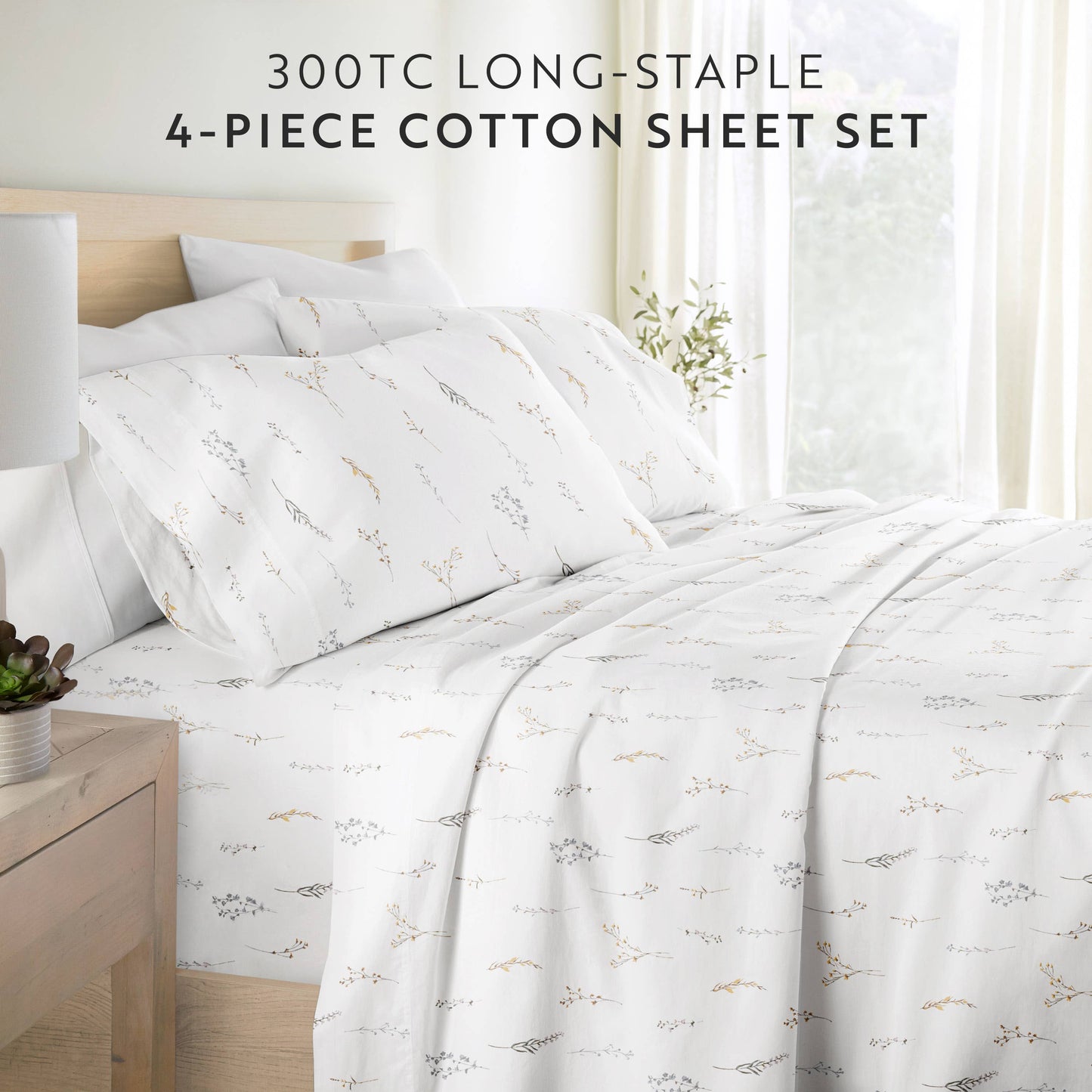 Wild Garden 300 Thread Count Cotton Patterned Sheet Set