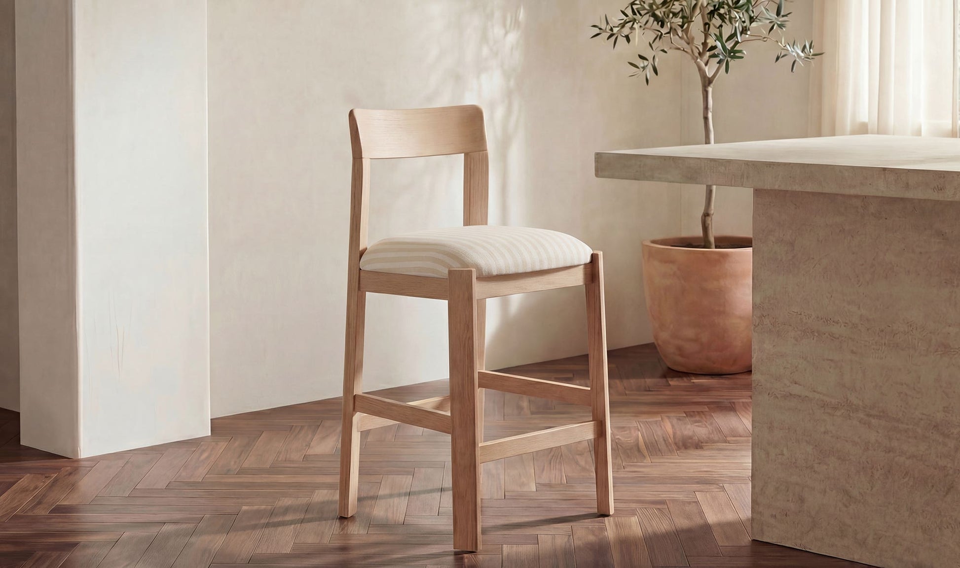 Oli Solid Oak Counter Stool Stripe