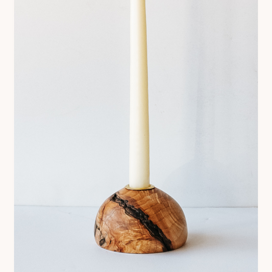 Hand turned Elm bulb taper candle holder