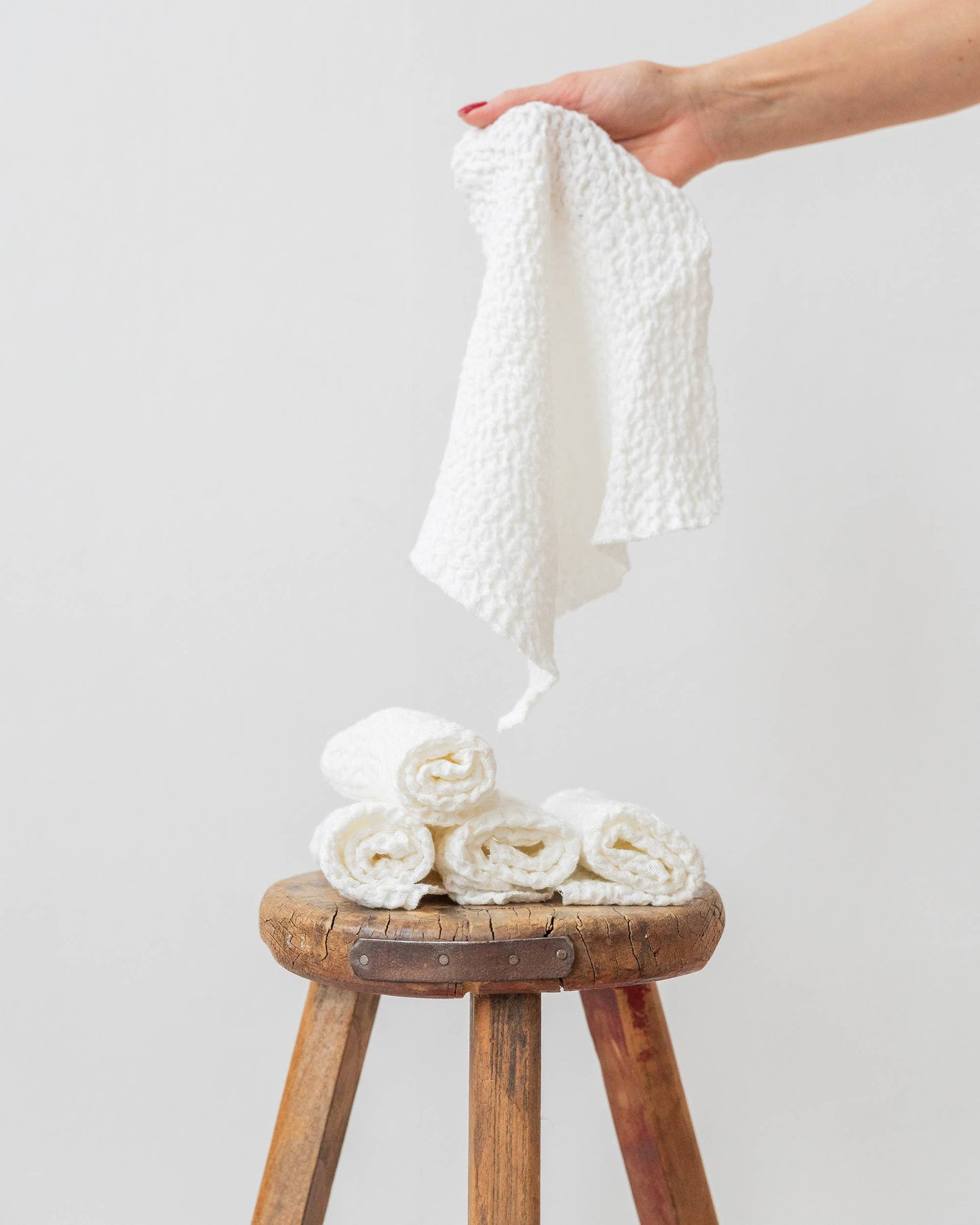 Waffle linen Face Cloth set of 5 in White | Zero waste