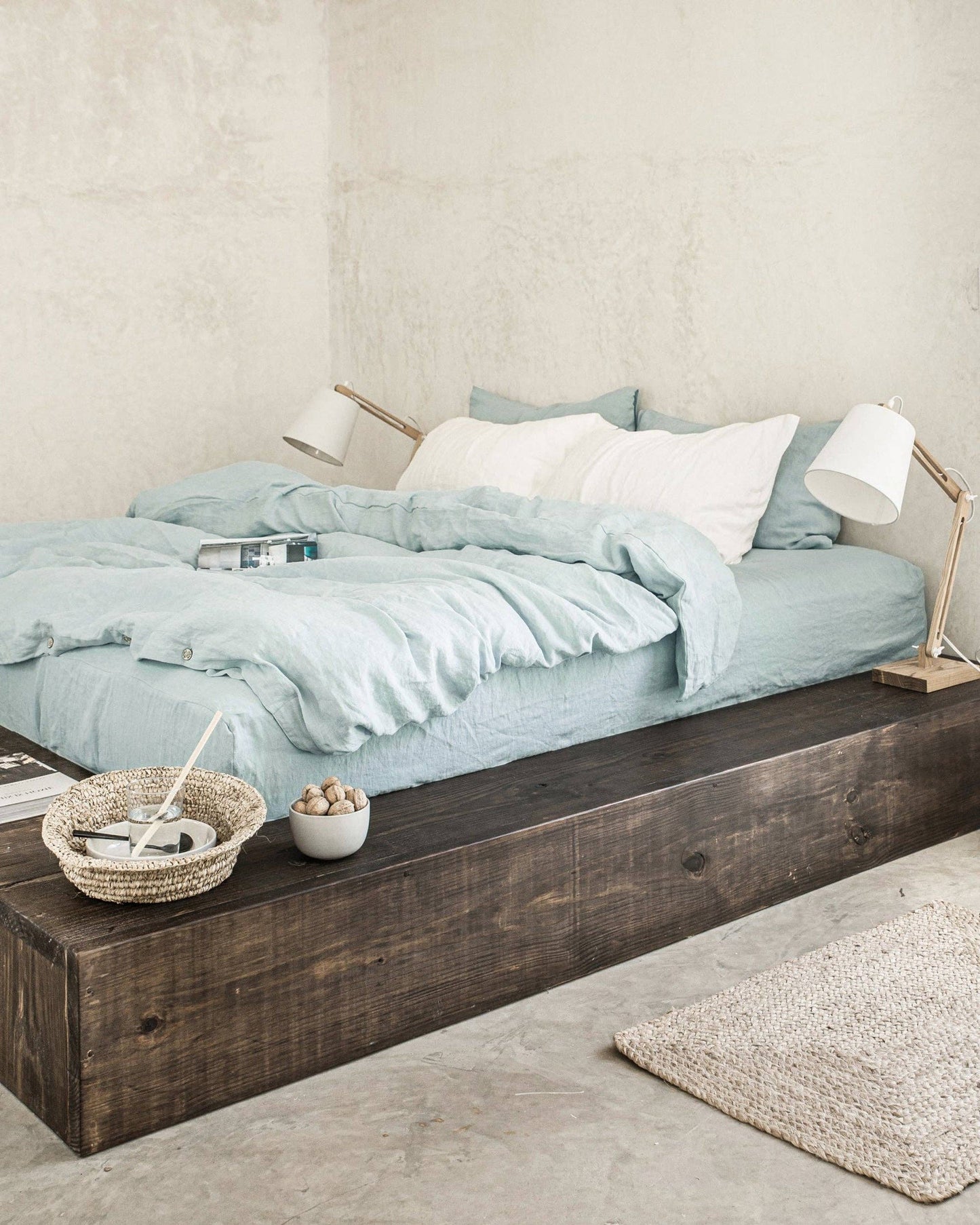 Dusty blue linen duvet cover