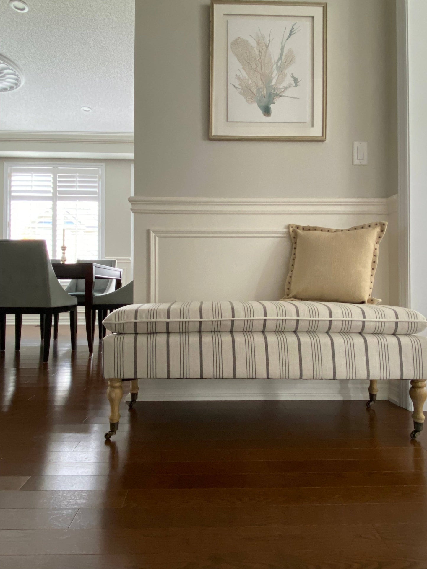 Neutral Linen Ticking Upholstered Pillowtop 48" Rovigo Bench