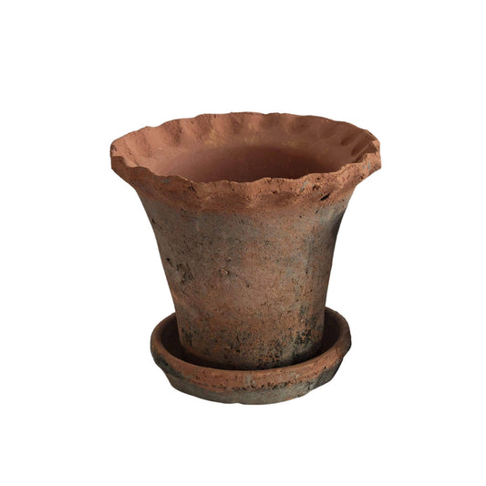 Large Frilly Edge Redstone Pot With Saucer