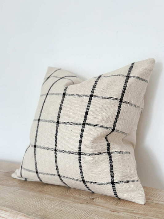 India Luxe Cotton Cushion Cover 2 Sizes – Black & Cream Check🇬🇧