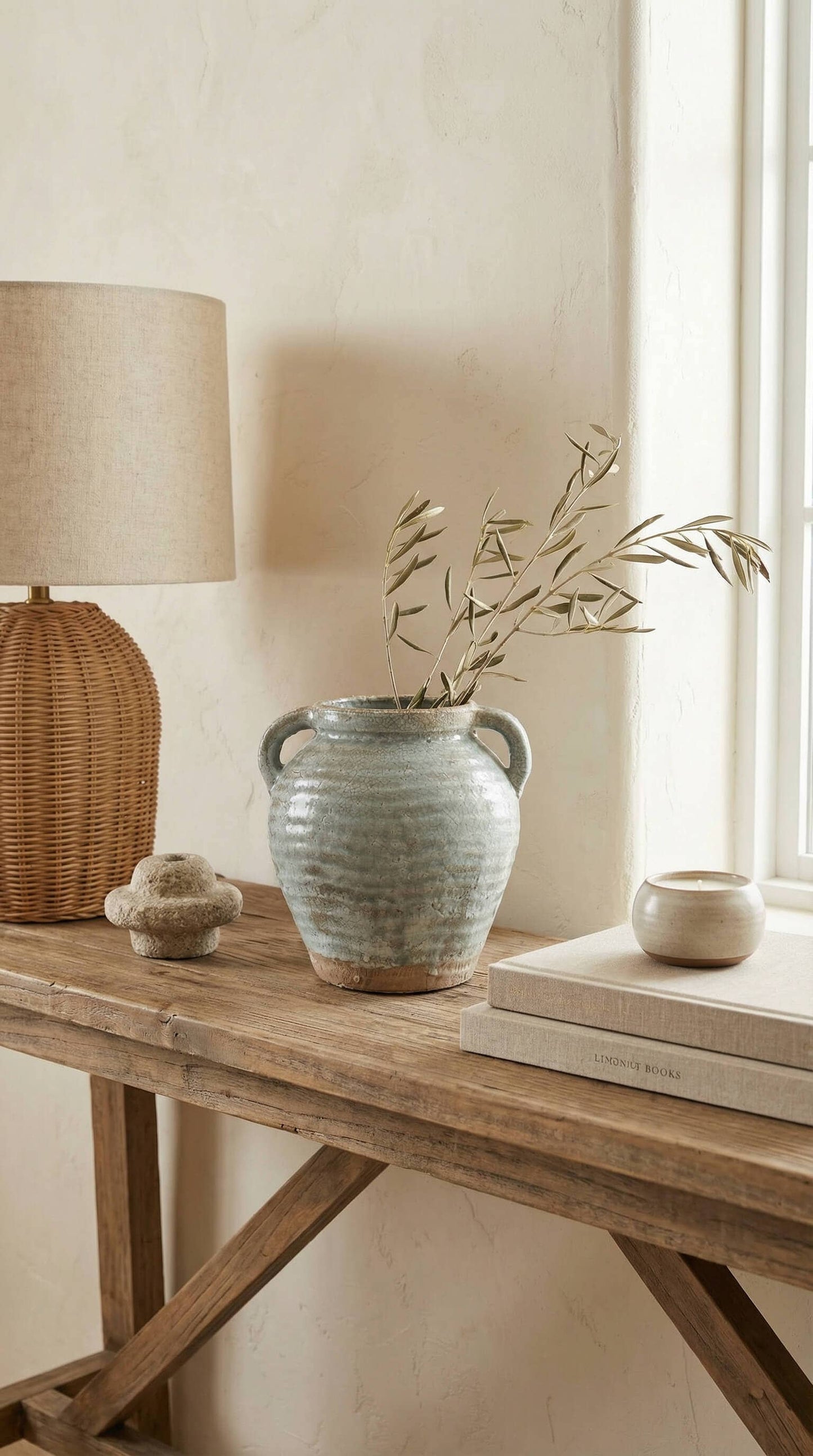 Ceramic Vase, Vintage Style, Blue with Handles - Adriana