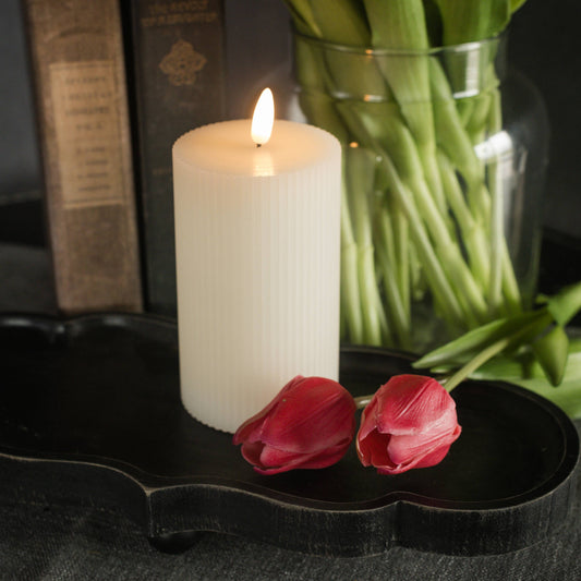5" CREAM GROOVED 3D FLAME CANDLE