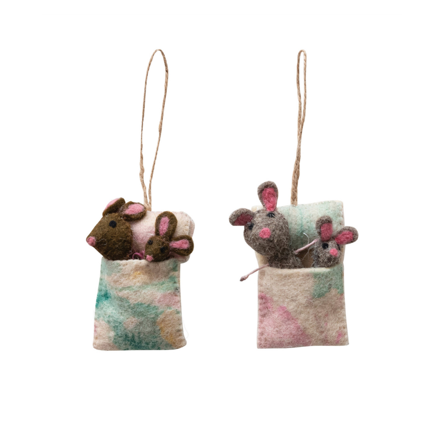 Wool Felt Mice in a Blanket Ornament