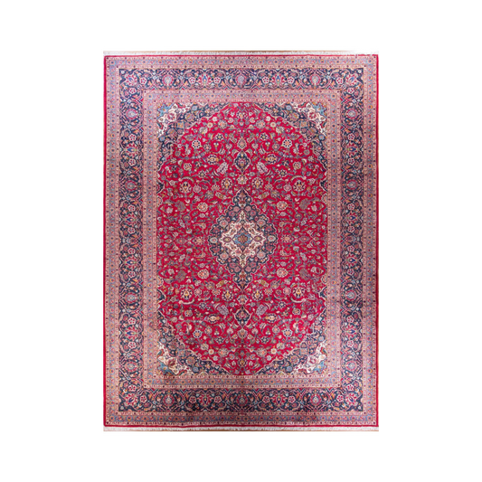 Kashan Vintage Blue Wool Hand Knotted Persian Rug - 8'1" x 11'4"