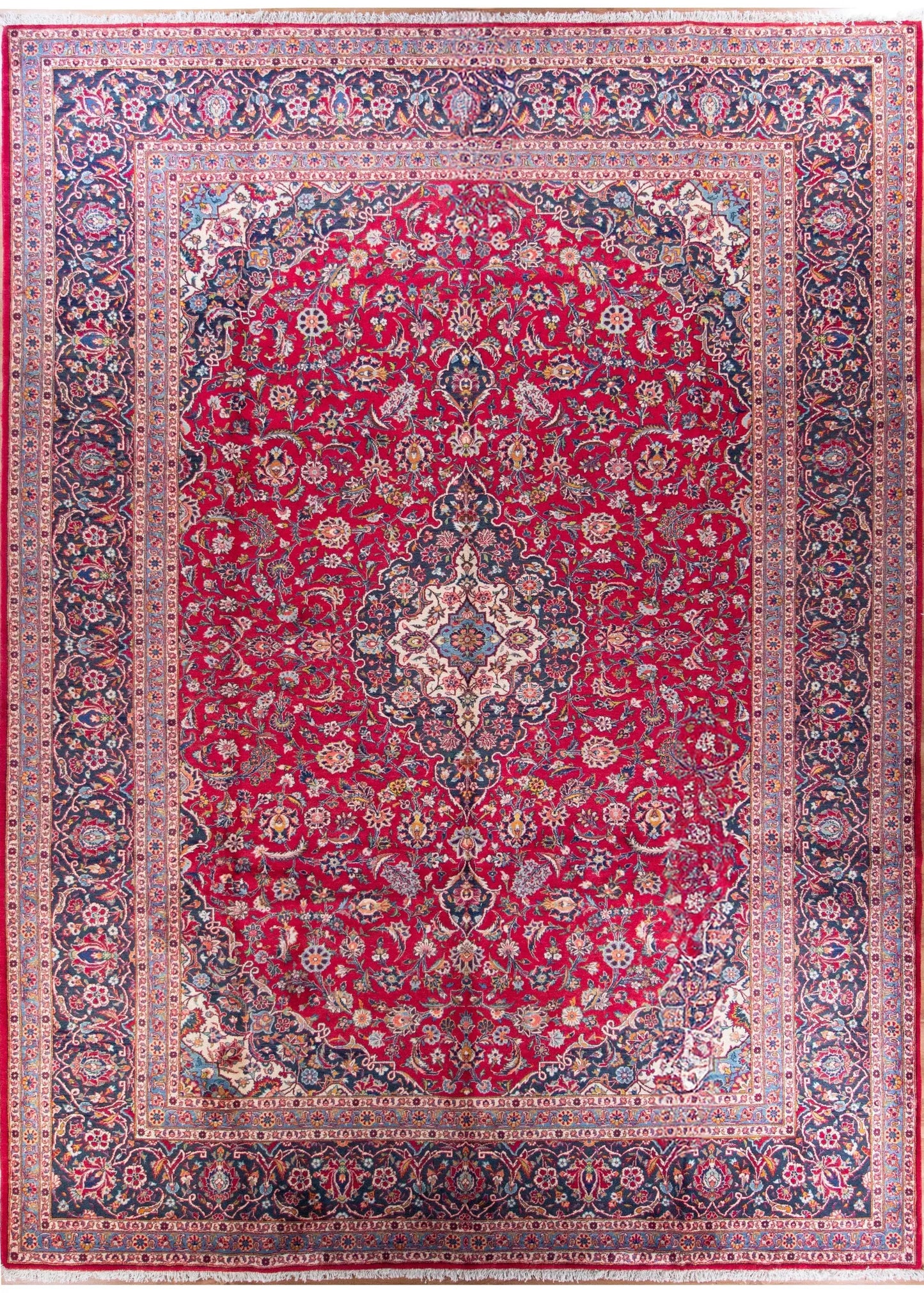 Kashan Vintage Blue Wool Hand Knotted Persian Rug - 8'1" x 11'4"