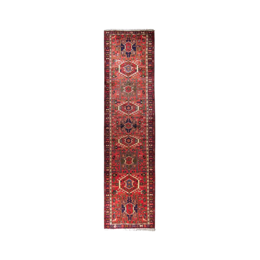 Gharajeh Semi-Antique Wool Hand Knotted Runner Persian Rug - 2'5" x 9'5"