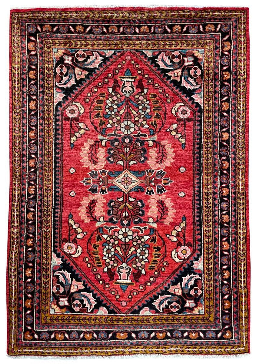 Lilian Semi-Antique Medallion Red Wool Hand Knotted Persian Rug - 3'6" x 5'2" SKU: N14689