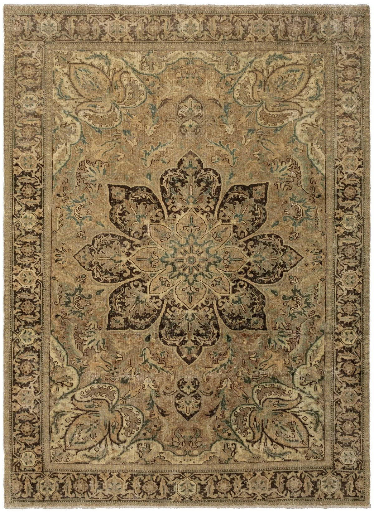 Heriz Semi-Antique Brown Wool Hand Knotted Persian Rug - 8'1" x 10'1"	N17910