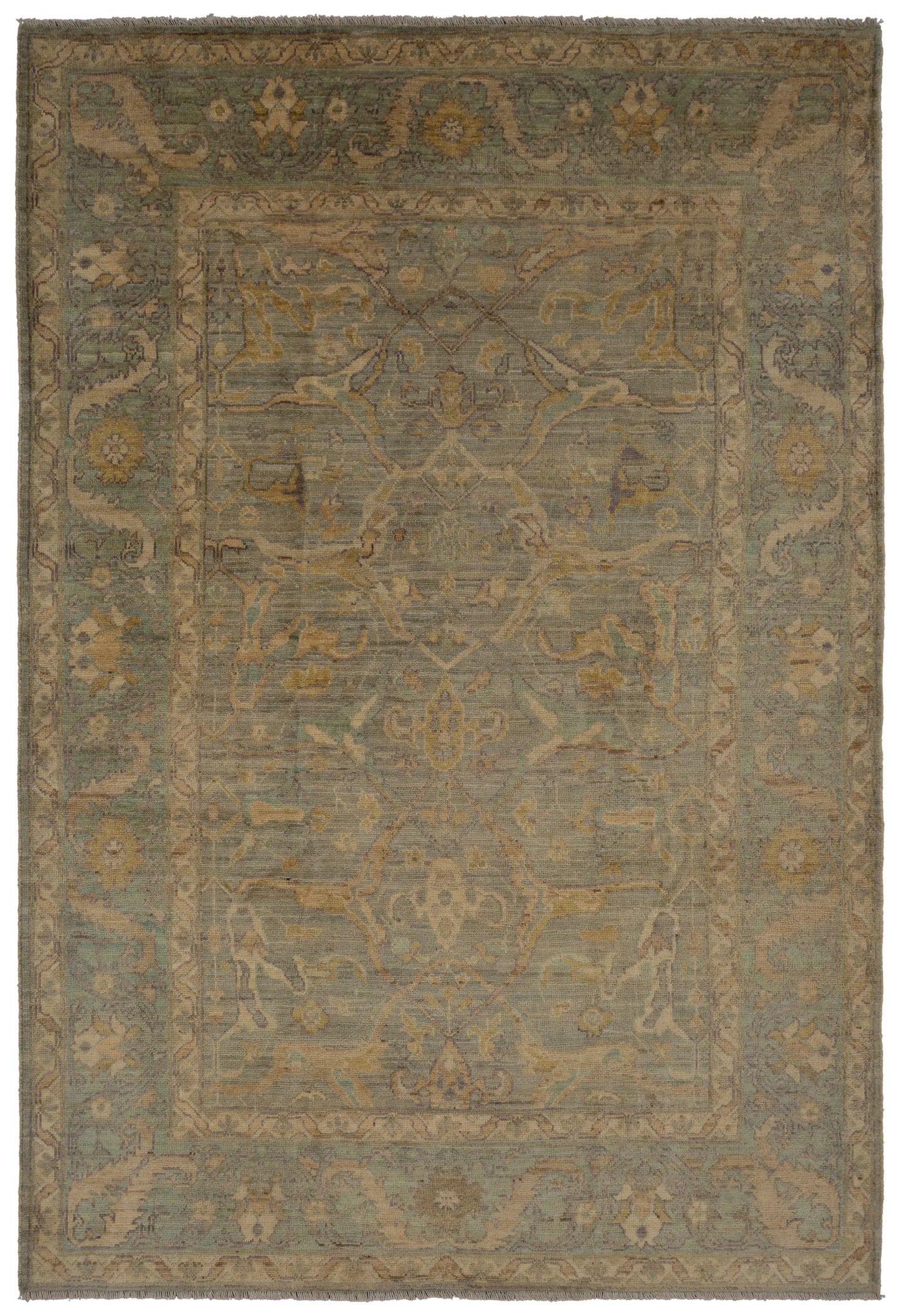 Chobi Ivory Wool Hand Knotted Afghan Rug - 6'4" x 7'9" N18026