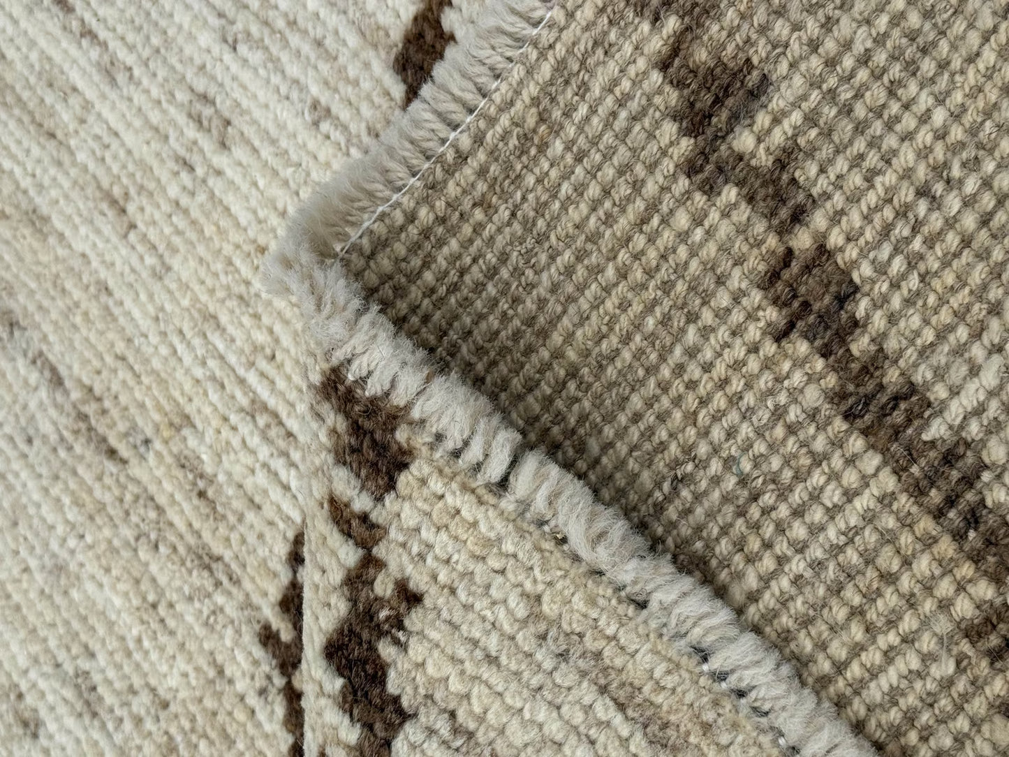 Moroccan Style Ivory Wool Hand Knotted Afghan Rug - 9'11" x 13'8"	N18049