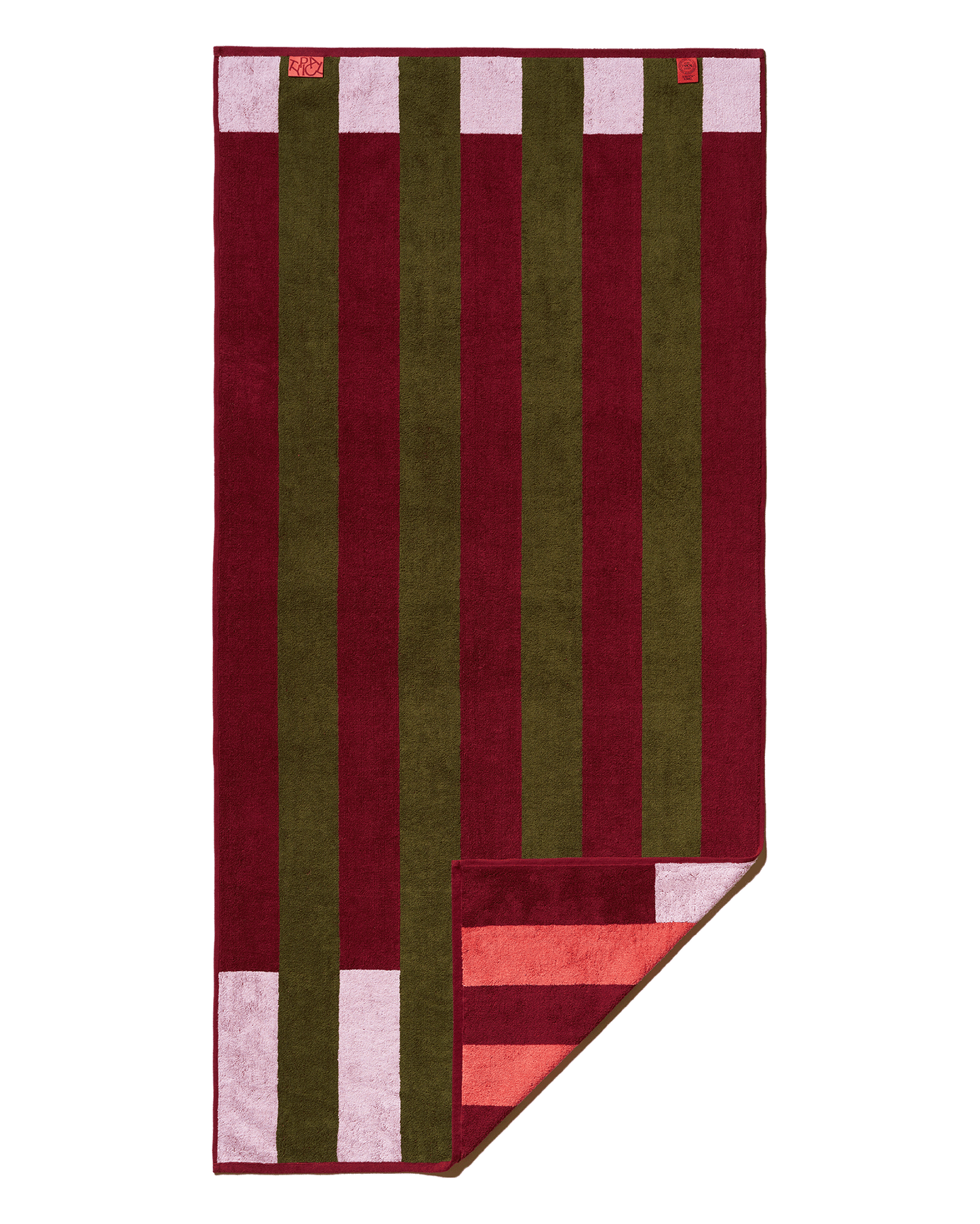 Offset Stripe Stretch Bath Towel Petal Pink Cabernet Burgundy Moss Green
