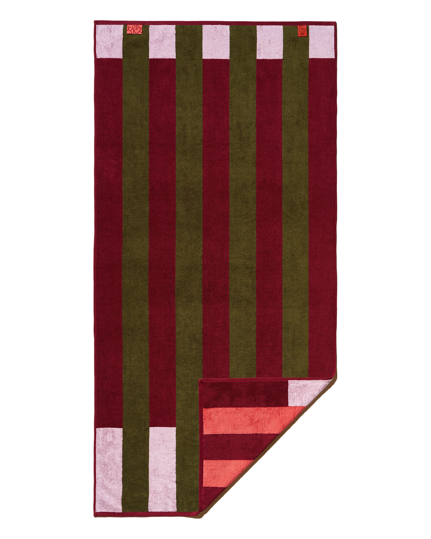Offset Stripe Stretch Bath Towel Petal Pink Cabernet Burgundy Moss Green