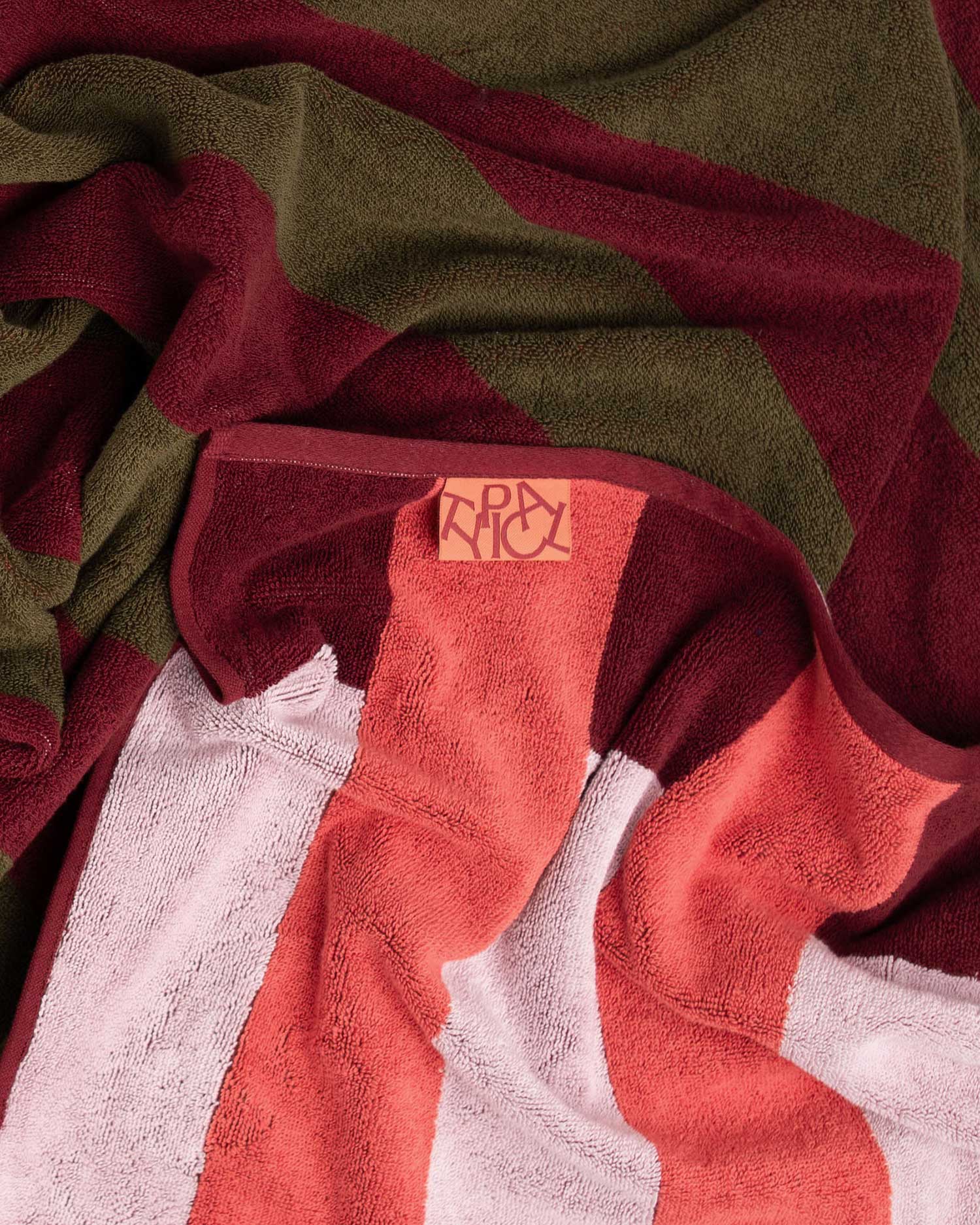 Offset Stripe Stretch Bath Towel Petal Pink Cabernet Burgundy Moss Green