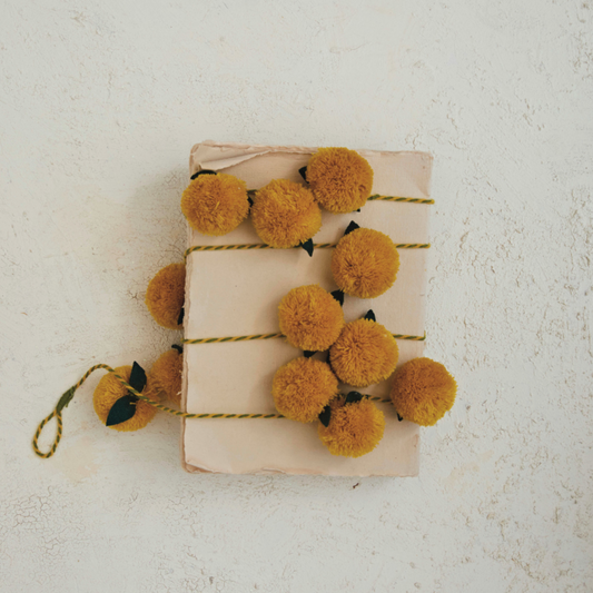 Pom Pom Garland w/ Wool Felt Leaves