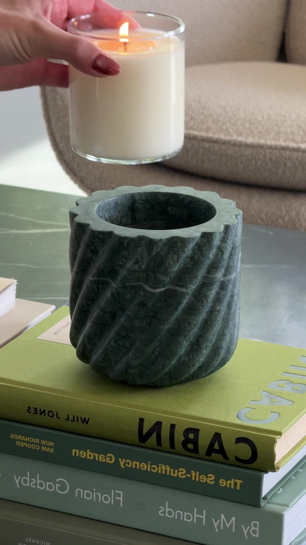 Roped Emerald Green Marble Refillable Candle