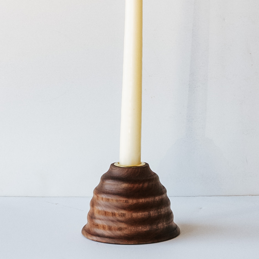 Hand turned Walnut groove taper candle holder